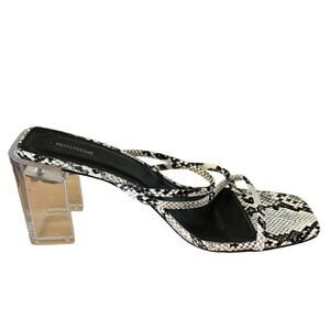 Pretty little think acrylic heel shoes sandals black white faux snake size 7